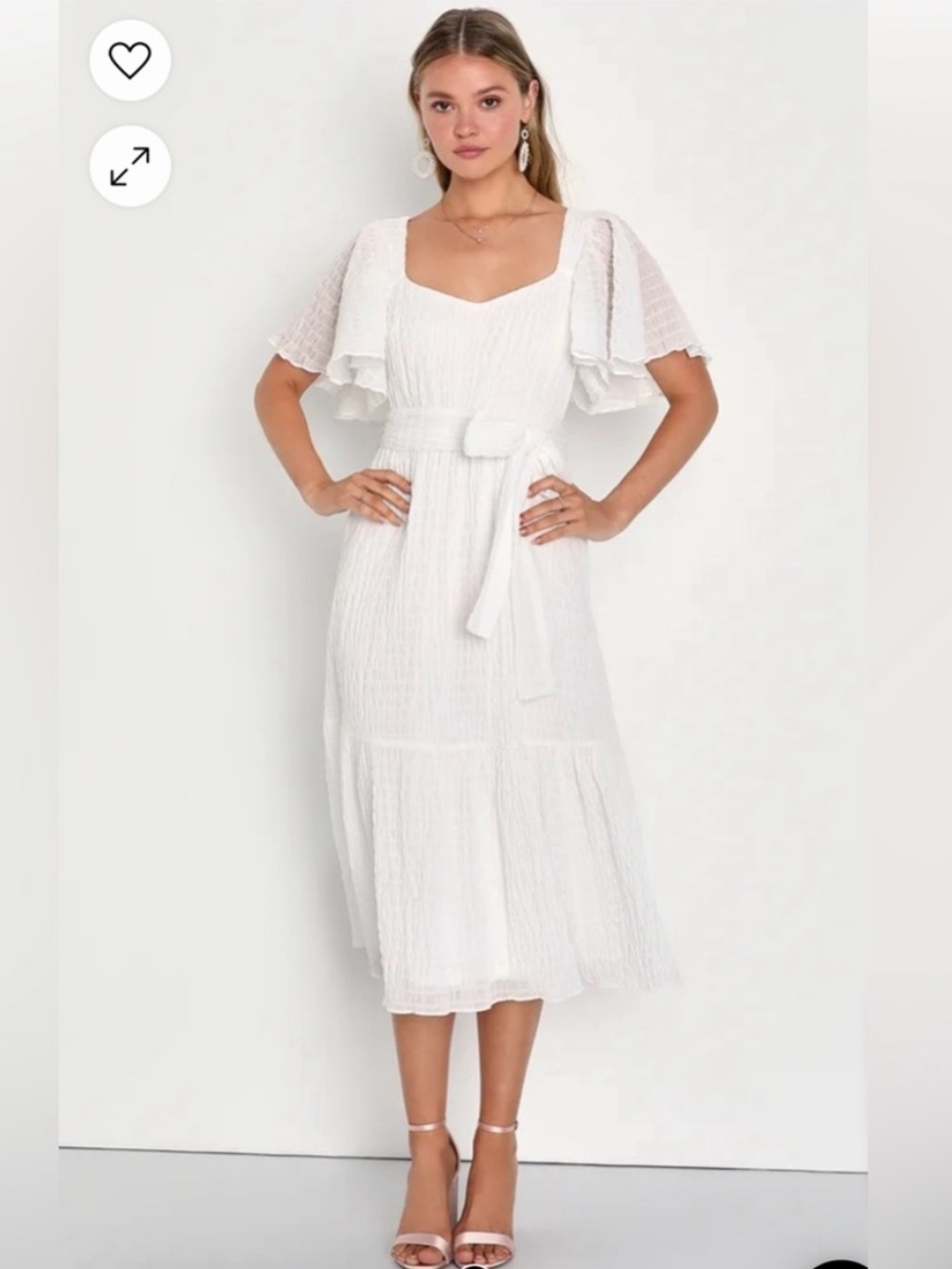 Lulus Divine Aesthetic White Flutter Sleeve Midi Dress